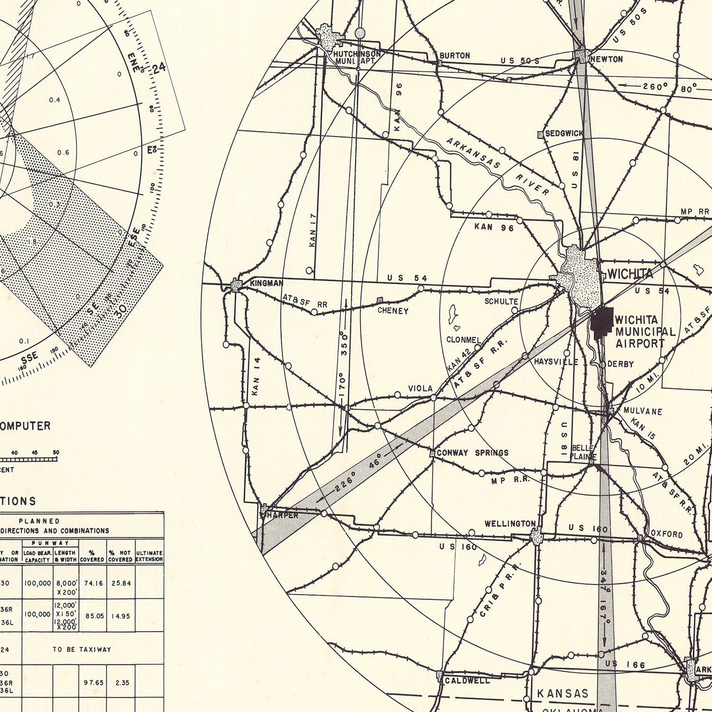 Vintage Map of Wichita Municipal Airport Vicinity, 1952