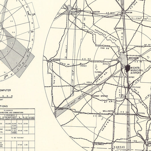 Vintage Map of Wichita Municipal Airport Vicinity, 1952