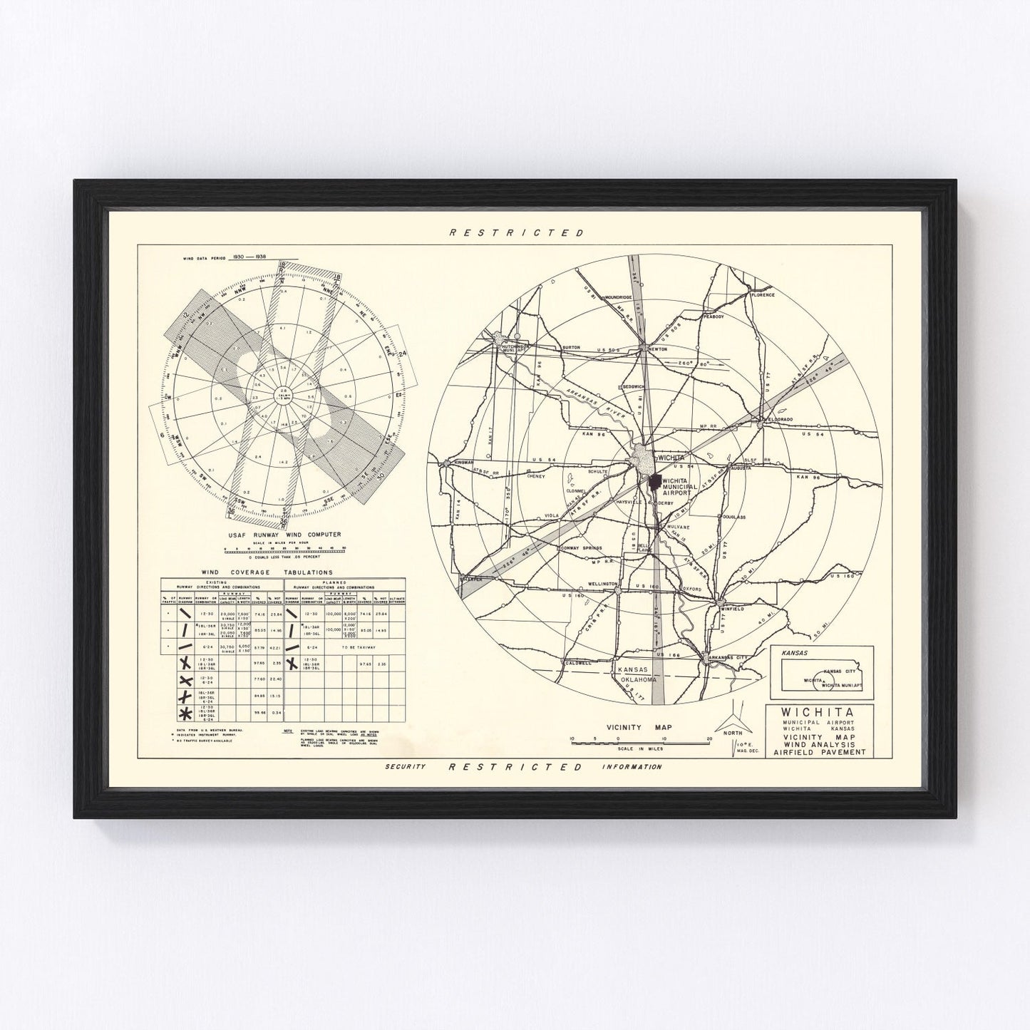 vintage map of Wichita Municipal Airport vicinity, 1952