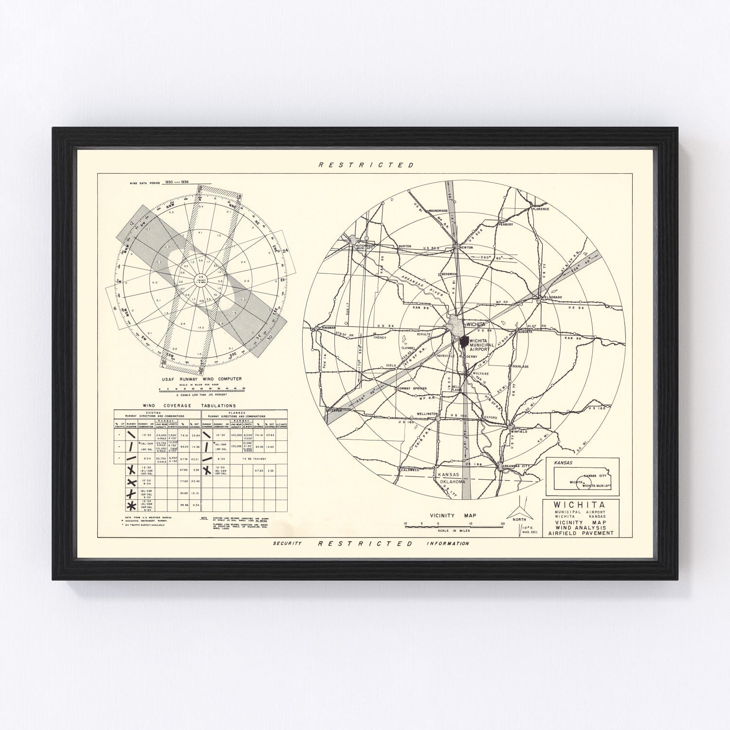 vintage map of Wichita Municipal Airport vicinity, 1952