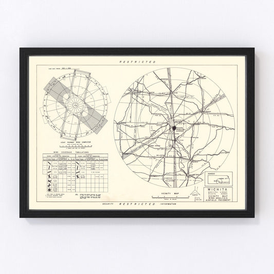 vintage map of Wichita Municipal Airport vicinity, 1952