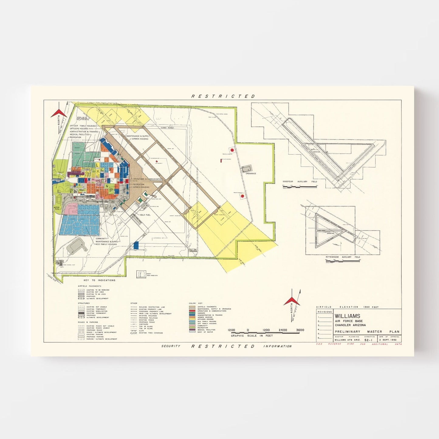 Vintage Map of Williams Air Force Base, Arizona, 1952
