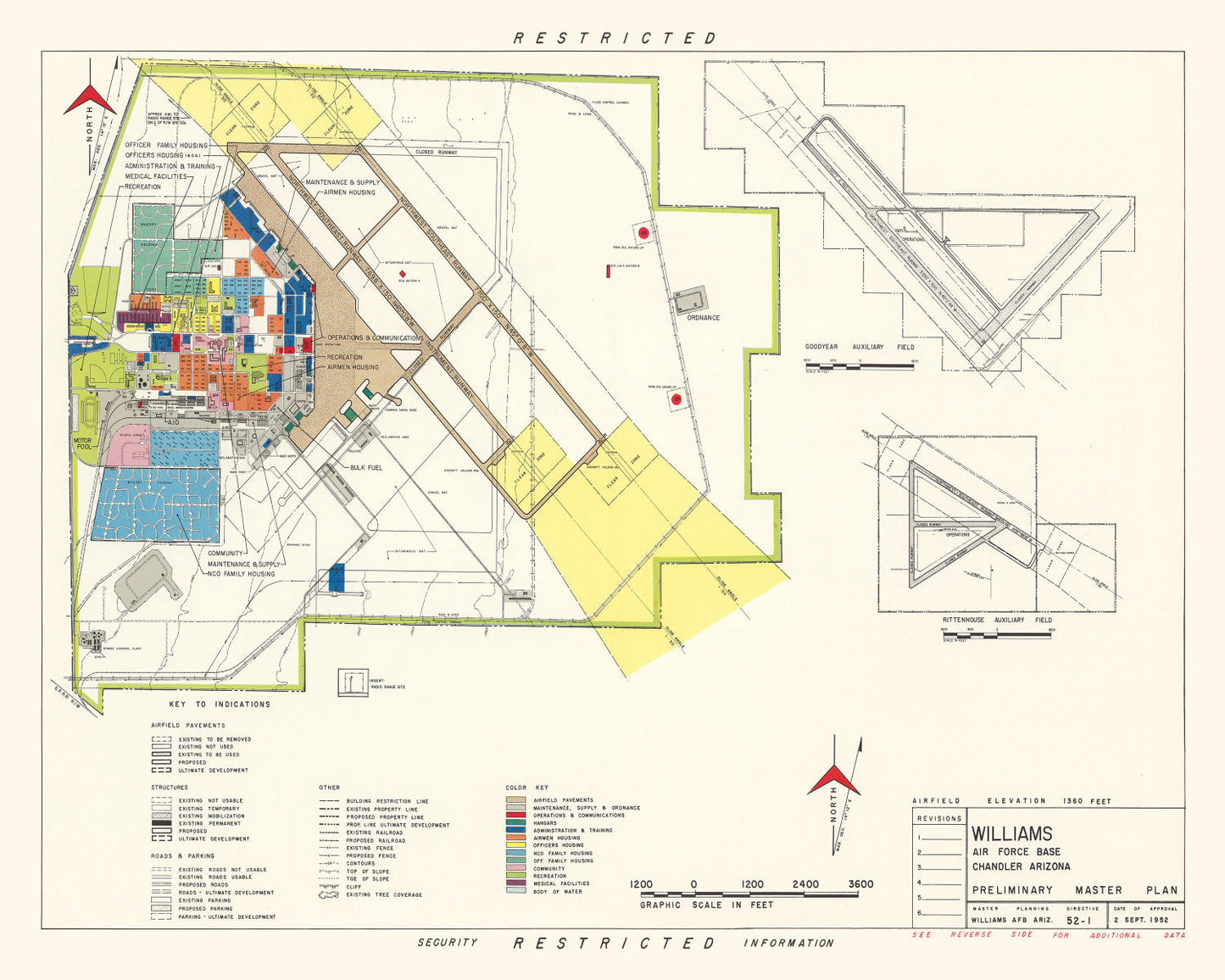 Vintage Map of Williams Air Force Base, Arizona, 1952