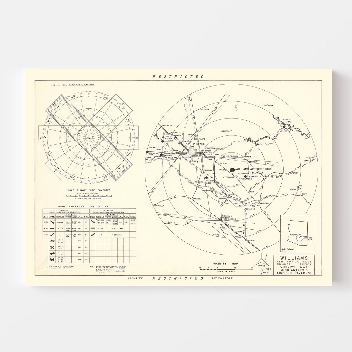 Vintage Map of Williams Air Force Base Vicinity, 1952