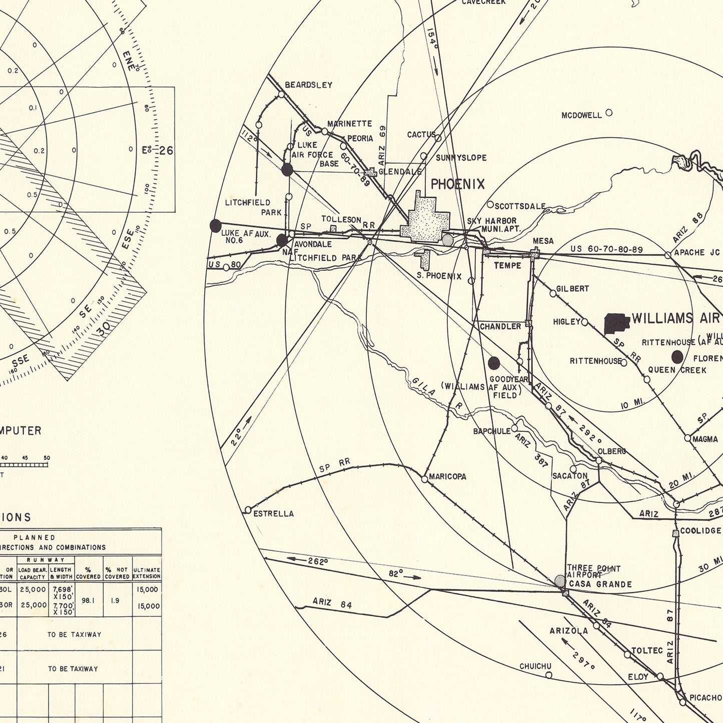 Vintage Map of Williams Air Force Base Vicinity, 1952