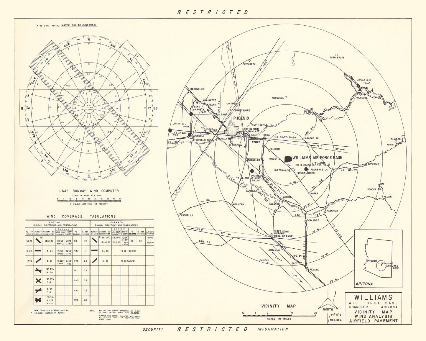 Vintage Map of Williams Air Force Base Vicinity, 1952
