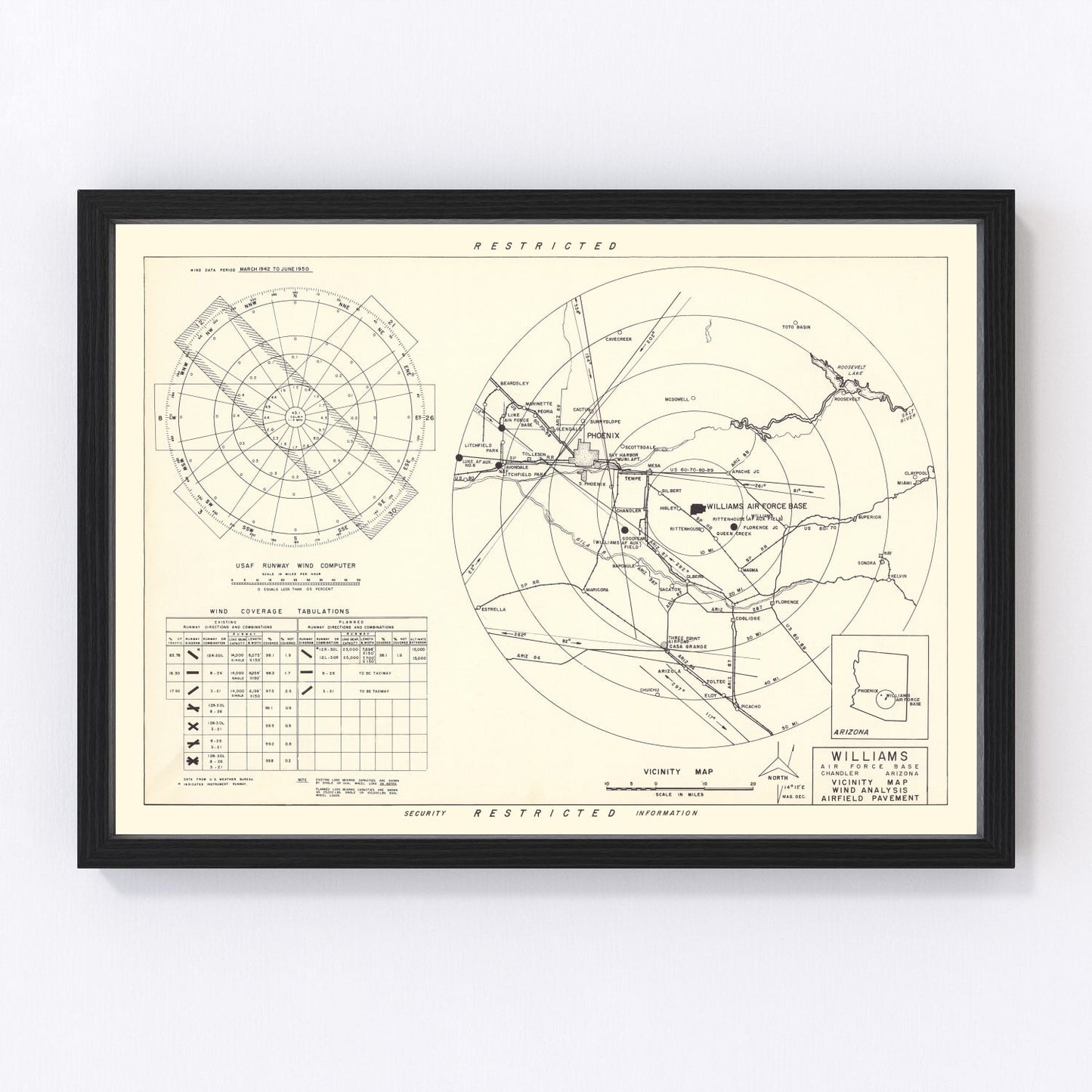 vintage map of Williams Air Force Base vicinity, 1952