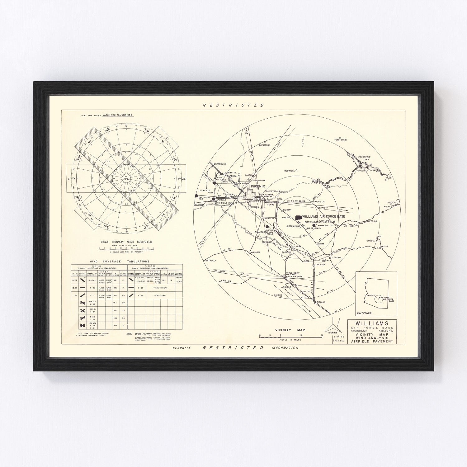 vintage map of Williams Air Force Base vicinity, 1952