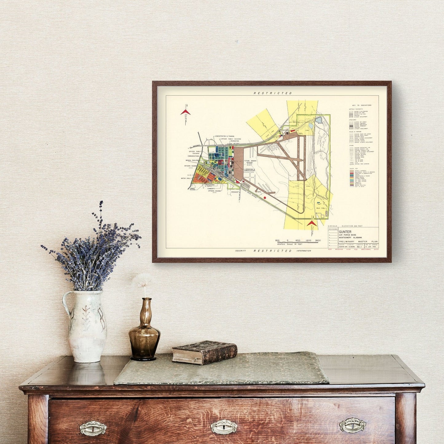 Vintage Map of Gunter Air Force Base, Alabama, 1952