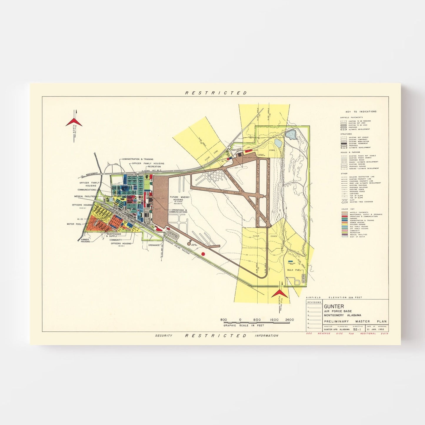 Vintage Map of Gunter Air Force Base, Alabama, 1952