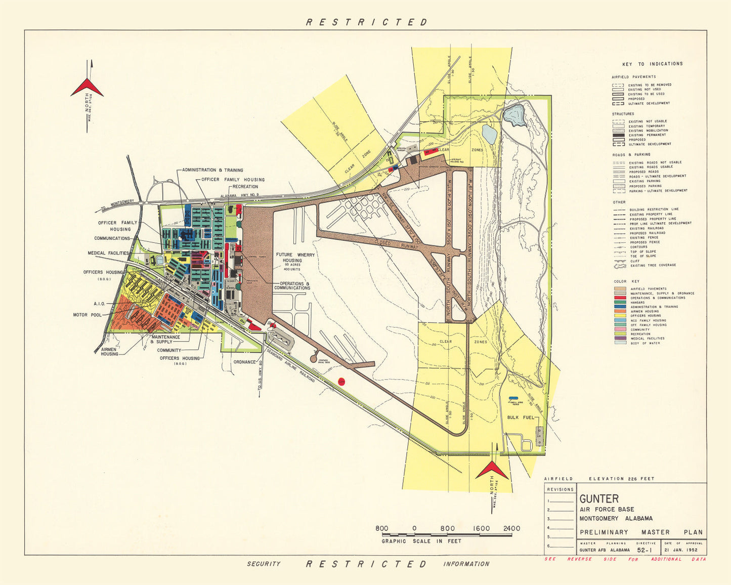 Vintage Map of Gunter Air Force Base, Alabama, 1952