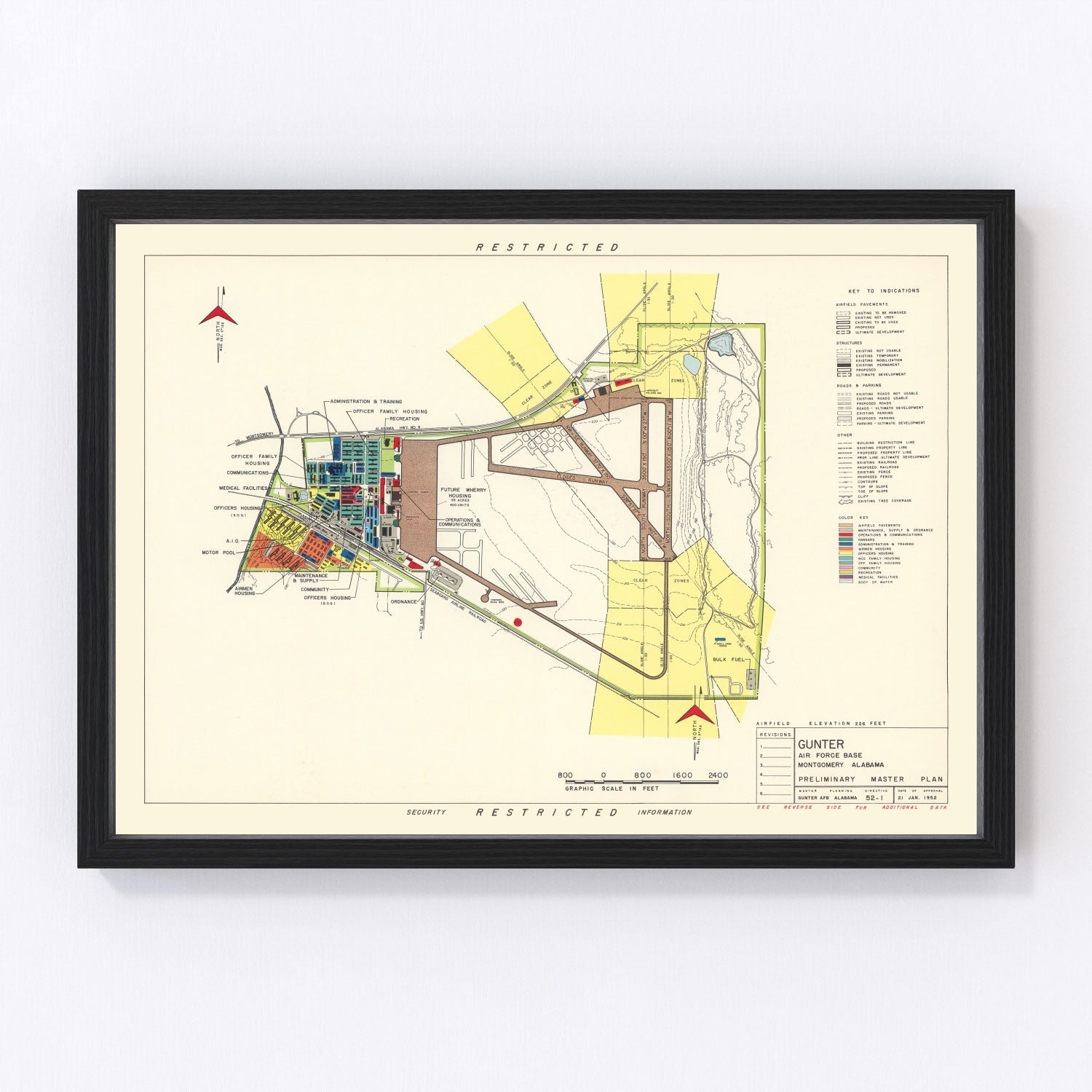 Vintage map of Gunter Air Force Base, Alabama, 1952