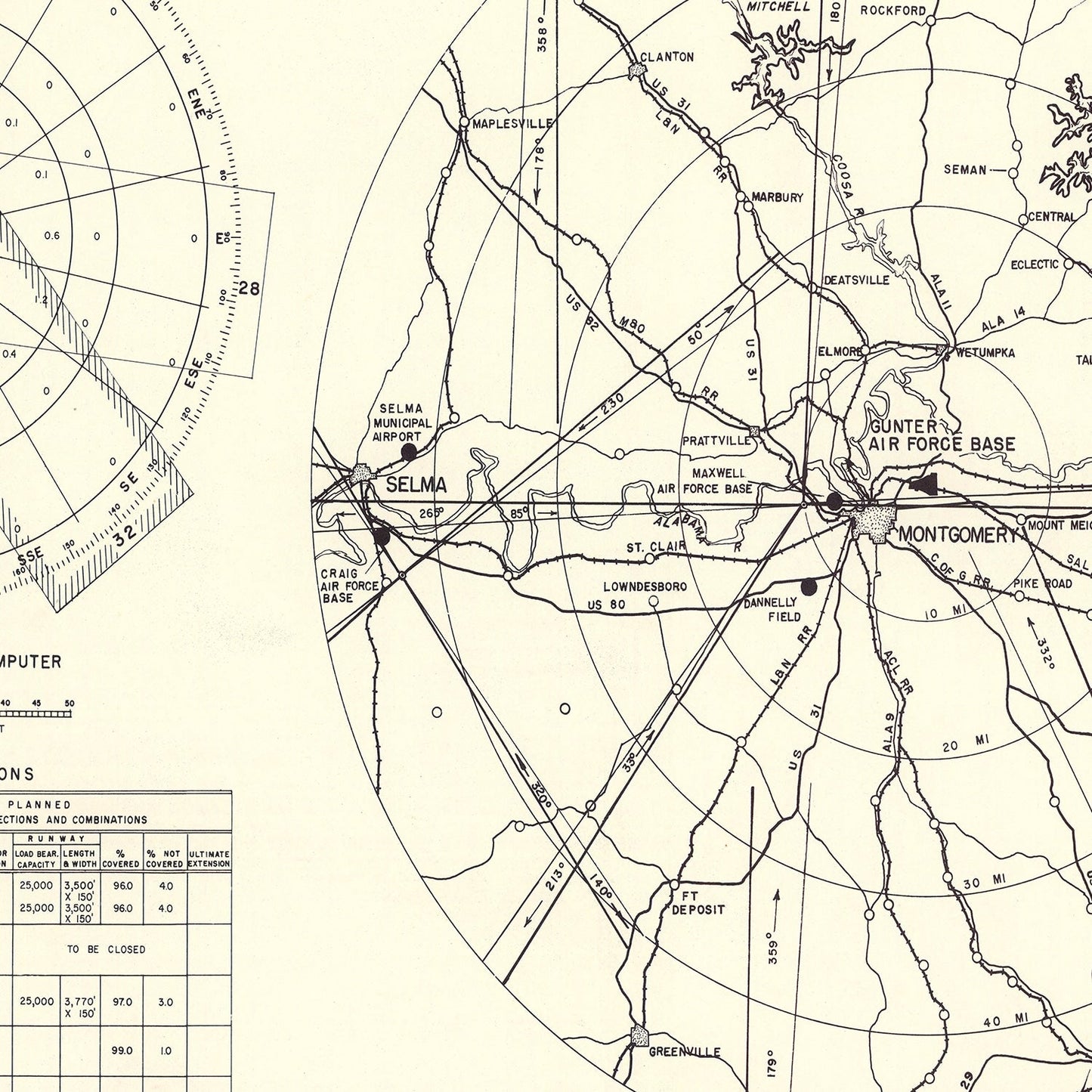 Vintage Map of Gunter Air Force Base Vicinity, Alabama, 1952