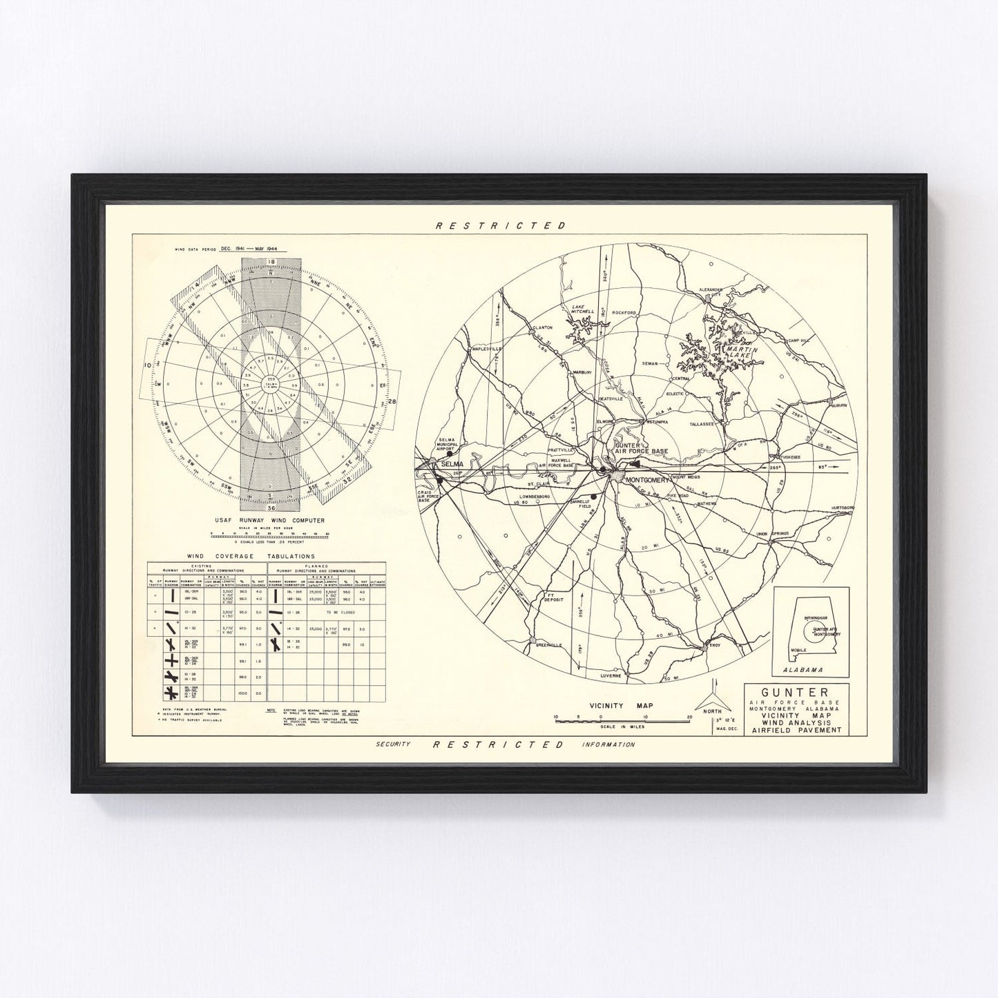 vintage map of Gunter Air Force Base, Montgomery County, Alabama, 1952