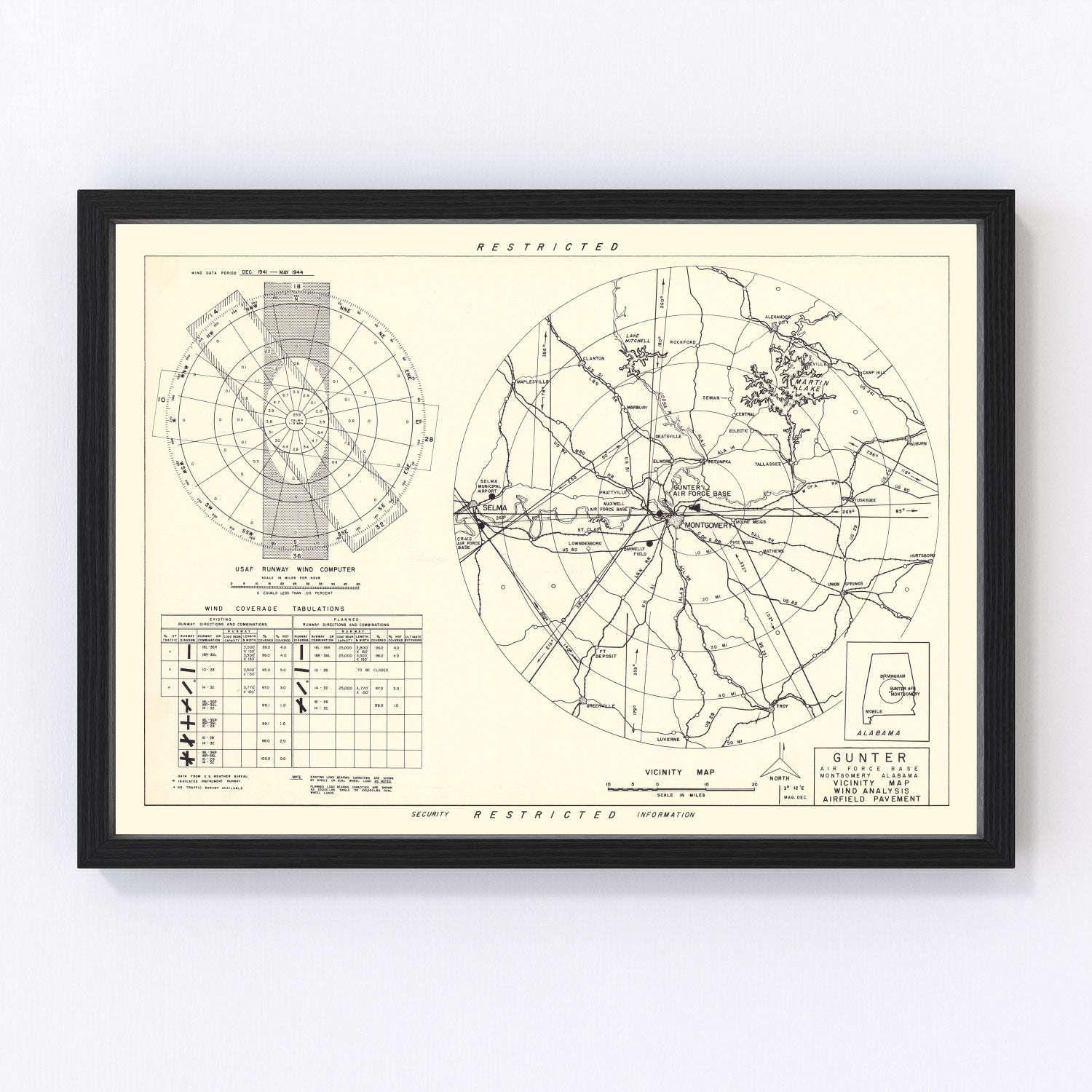 vintage map of Gunter Air Force Base, Montgomery County, Alabama, 1952