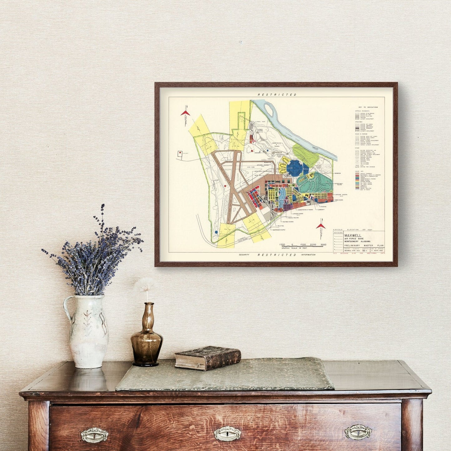 Vintage Map of Maxwell Air Force Base, Montgomery, 1952