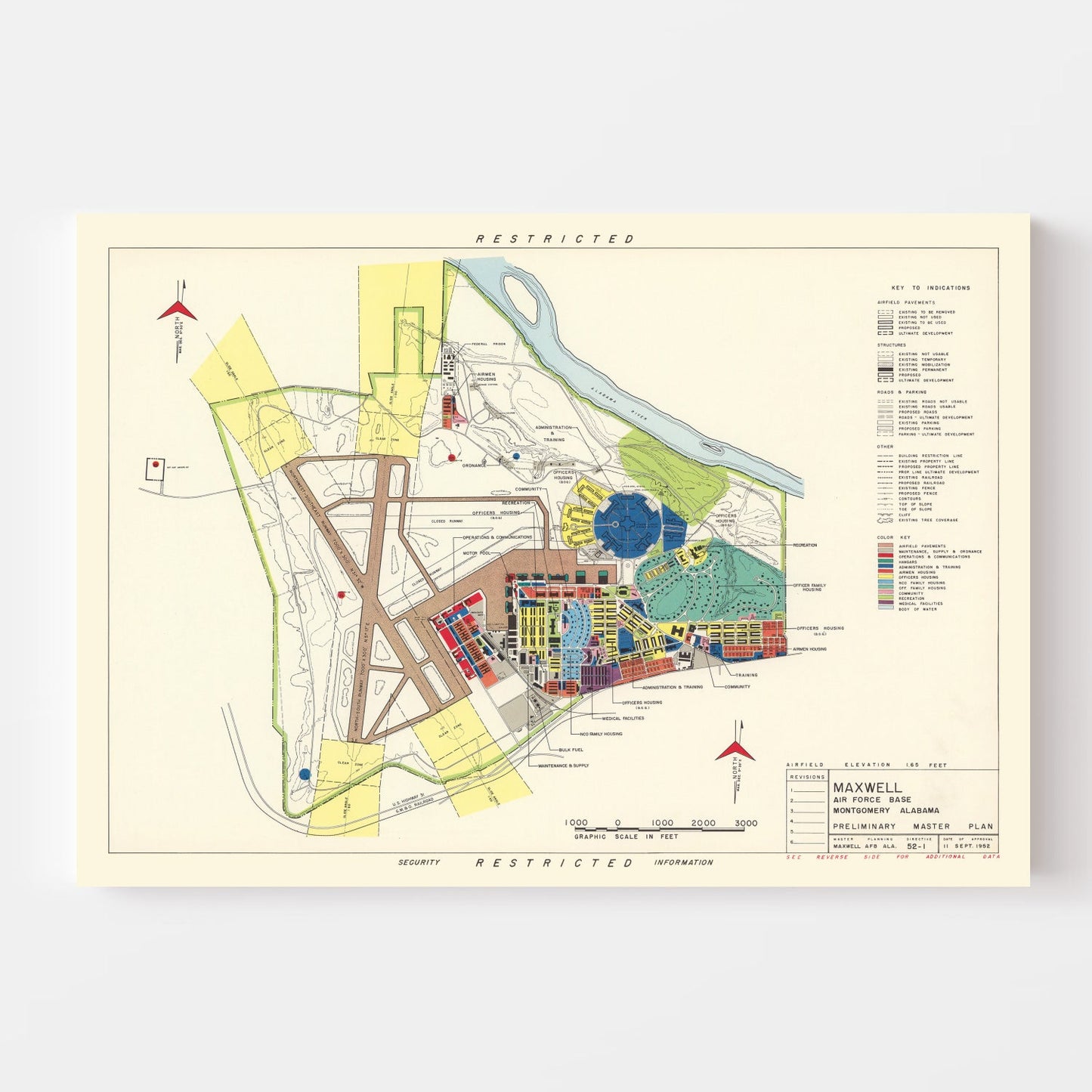 Vintage Map of Maxwell Air Force Base, Montgomery, 1952