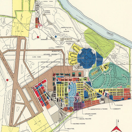 Vintage Map of Maxwell Air Force Base, Montgomery, 1952
