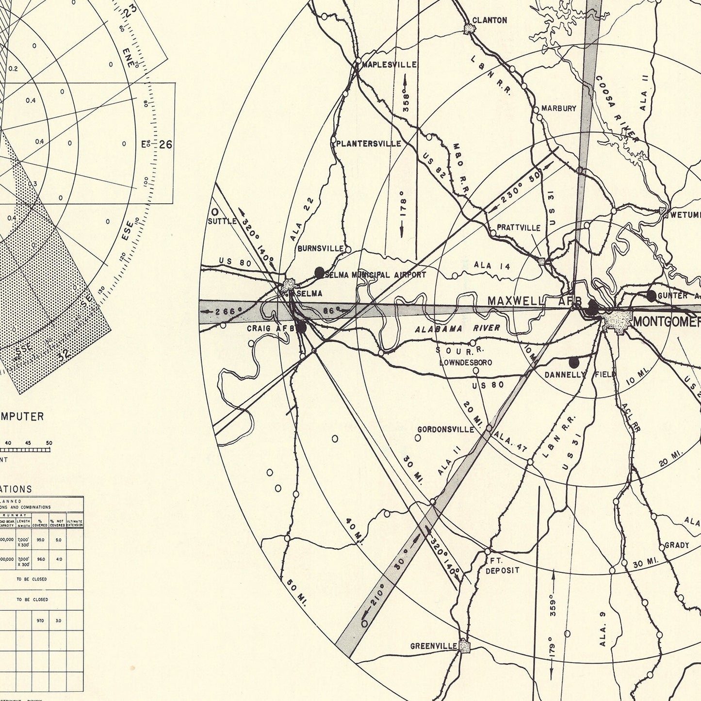 Vintage Map of Maxwell Air Force Base Vicinity, Alabama, 1952