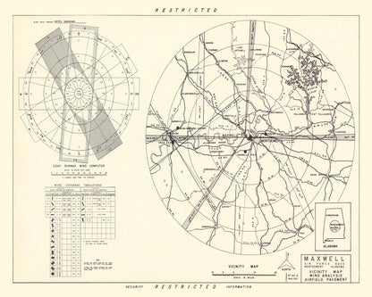 Vintage Map of Maxwell Air Force Base Vicinity, Alabama, 1952