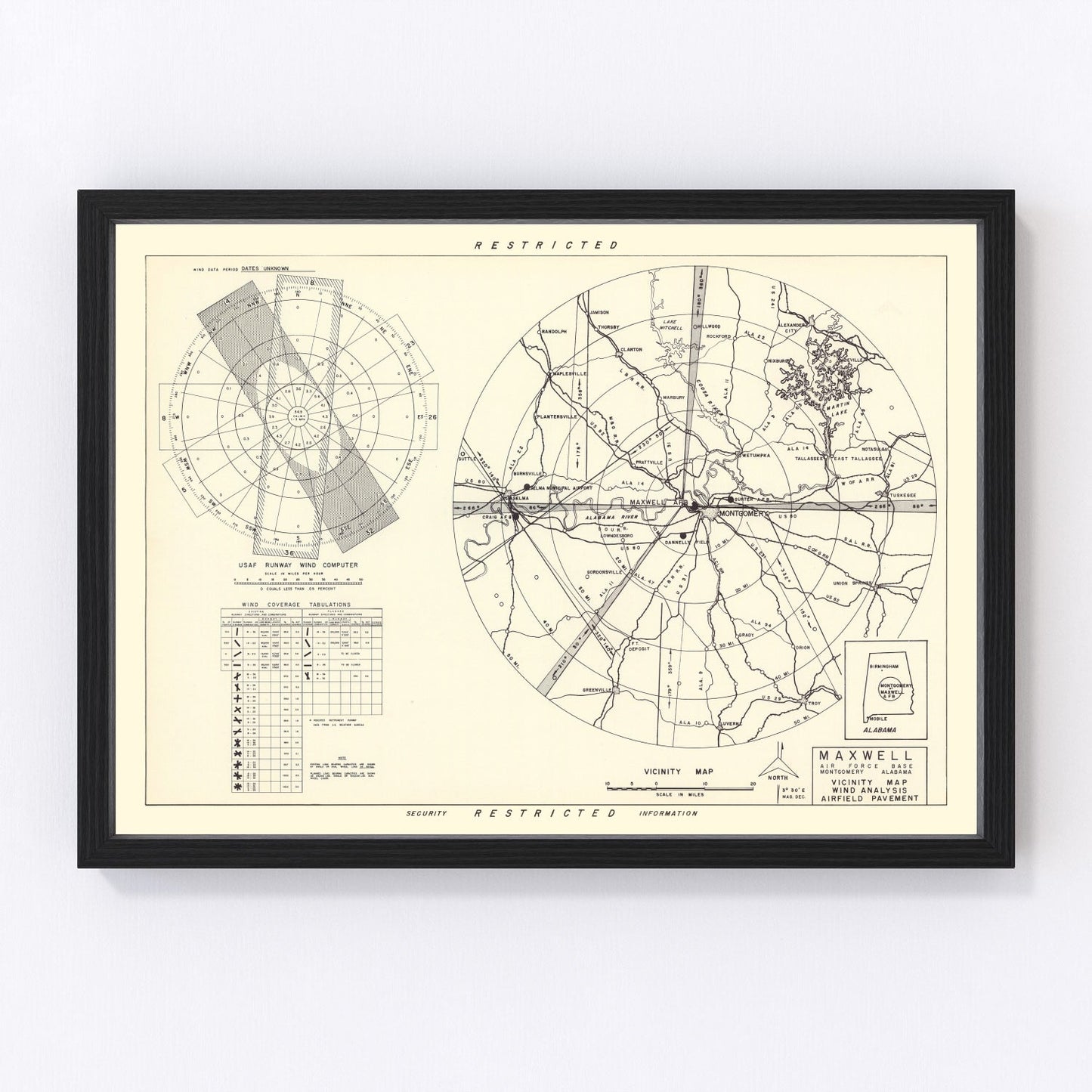 vintage map of Maxwell Air Force Base vicinity, Montgomery, Alabama, 1952