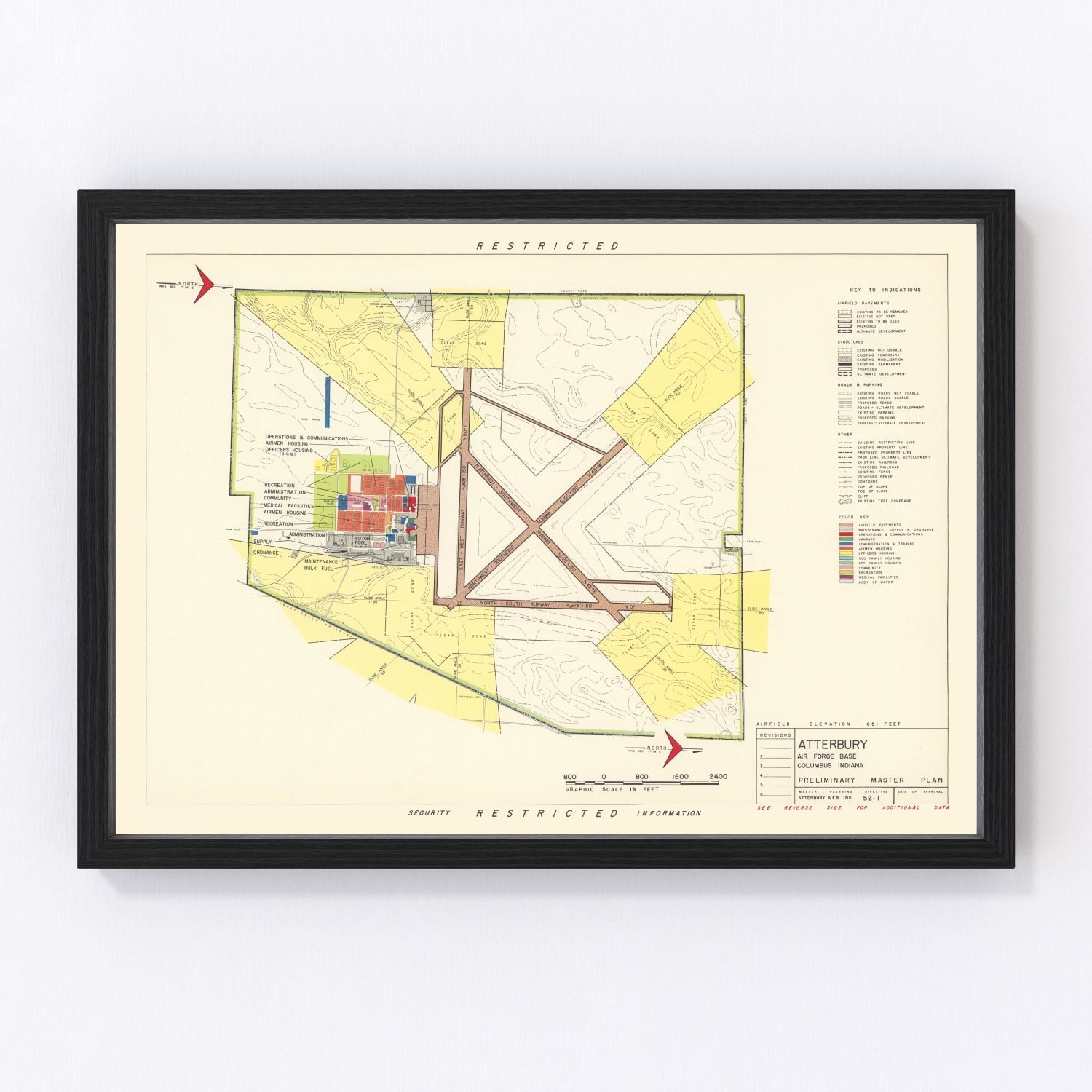 vintage map of Atterbury Air Force Base, Indiana, 1953, Cold War era