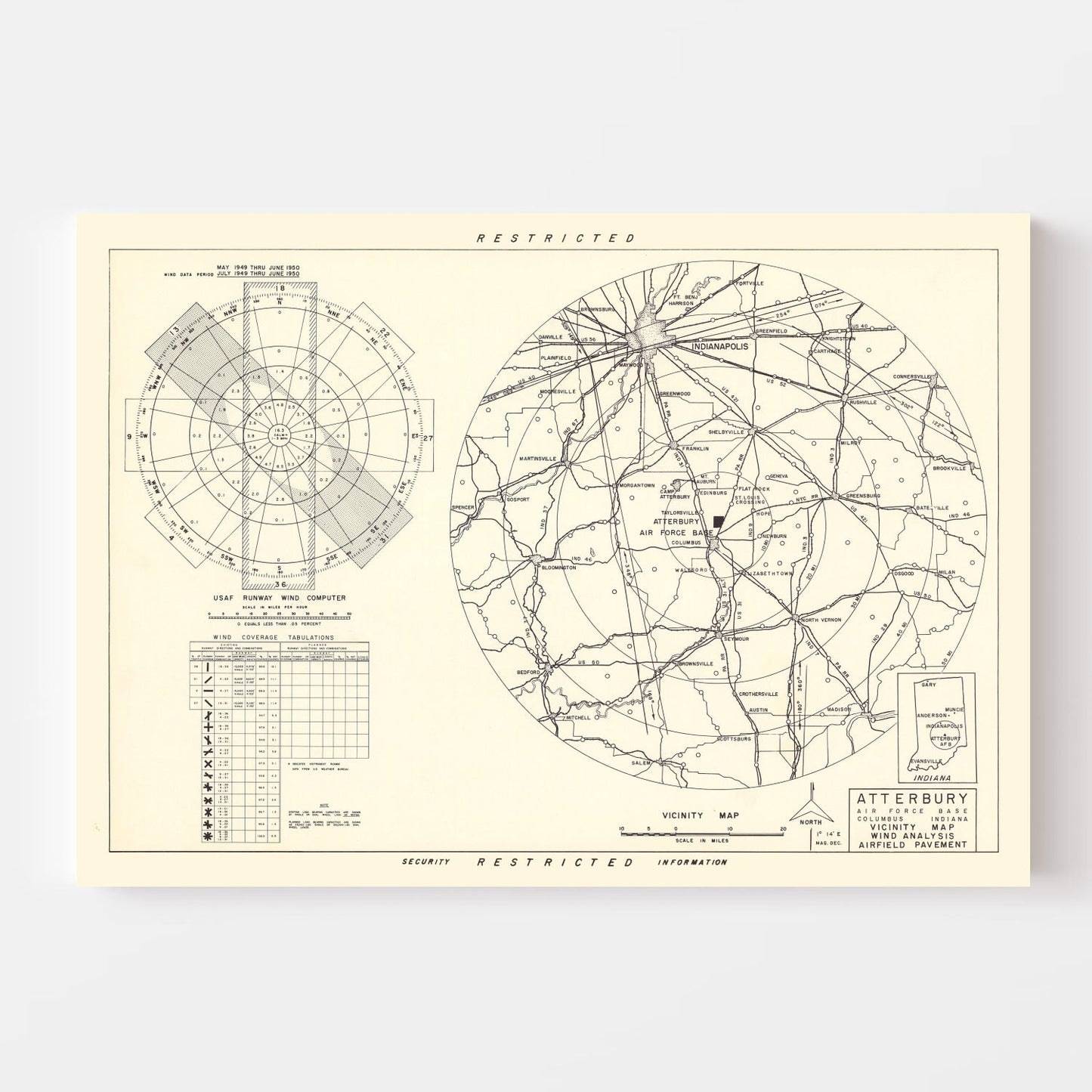 Vintage Map of Atterbury Air Force Base Vicinity, Indiana, 1953