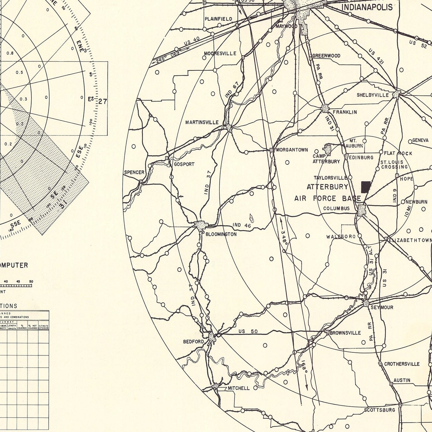 Vintage Map of Atterbury Air Force Base Vicinity, Indiana, 1953