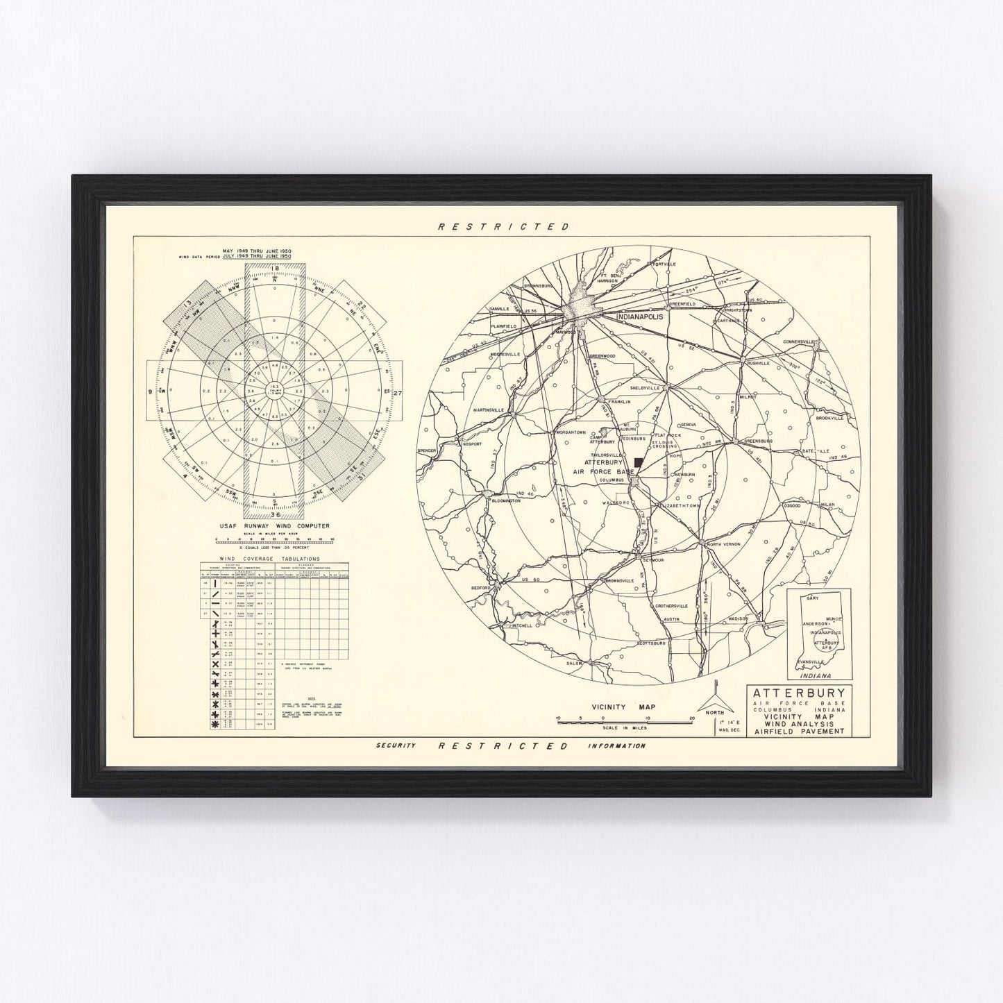 Vintage map of Atterbury Air Force Base vicinity, Indiana, 1953