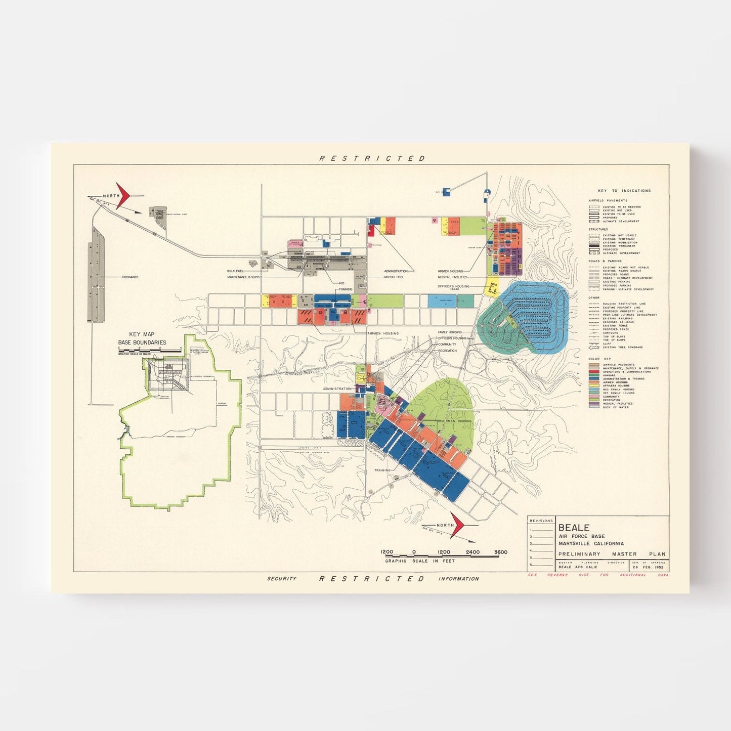 Vintage Map of Beale Air Force Base, 1952