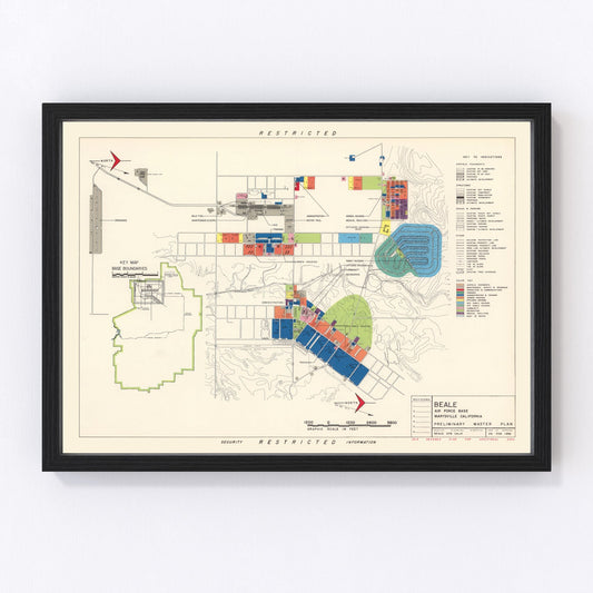 Vintage map of Beale Air Force Base, California, 1952
