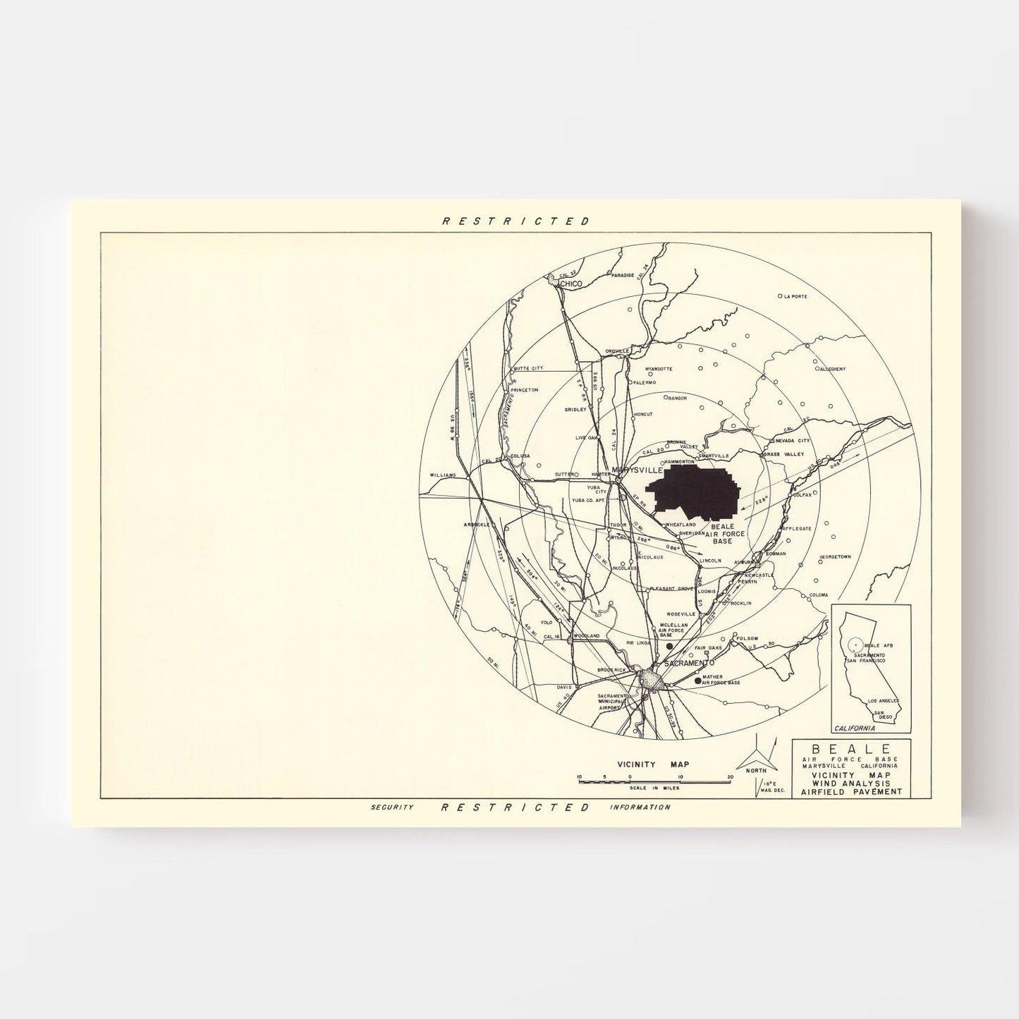Vintage Map of Beale Air Force Base Vicinity, California, 1952