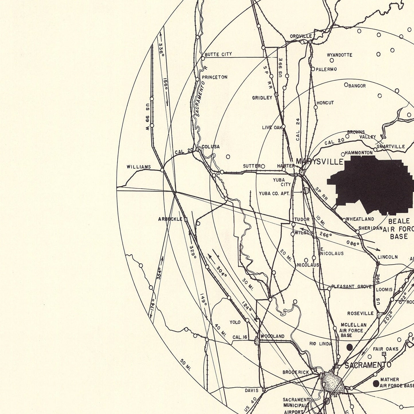 Vintage Map of Beale Air Force Base Vicinity, California, 1952