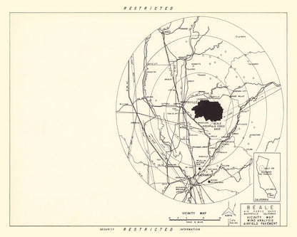 Vintage Map of Beale Air Force Base Vicinity, California, 1952