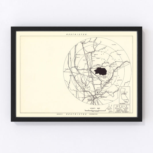 Vintage map of Beale Air Force Base vicinity, California, 1952