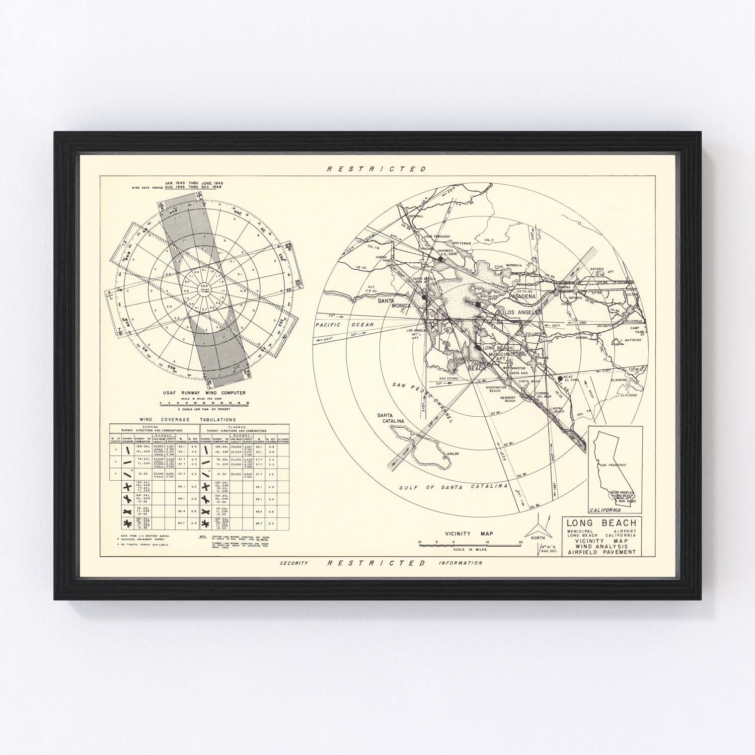 vintage map of Long Beach Municipal Airport vicinity, California, 1952