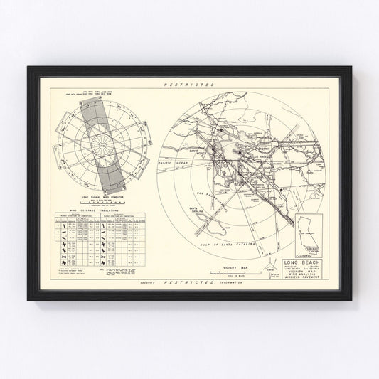 vintage map of Long Beach Municipal Airport vicinity, California, 1952
