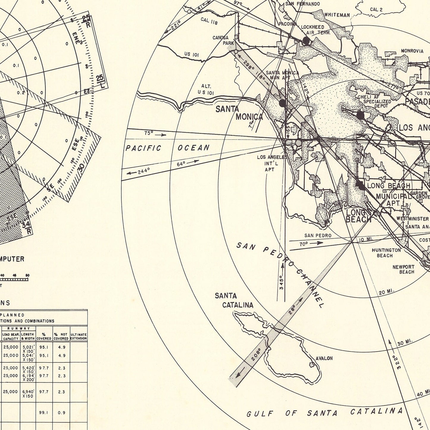 Vintage Map of Long Beach Municipal Airport Vicinity, 1952