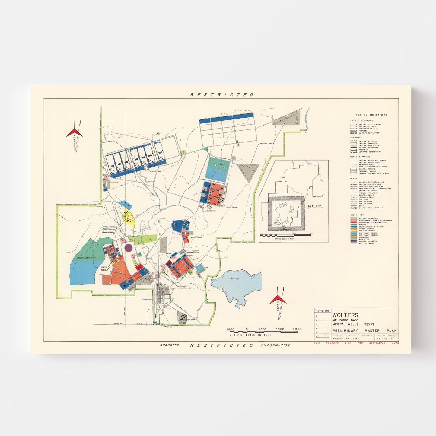 Vintage Map of Mineral Wells and Wolters Air Force Base, Texas 1951