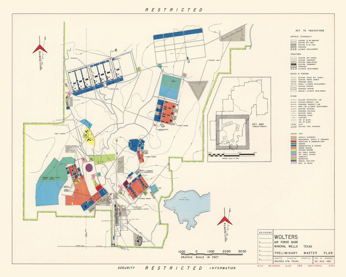 Vintage Map of Mineral Wells and Wolters Air Force Base, Texas 1951