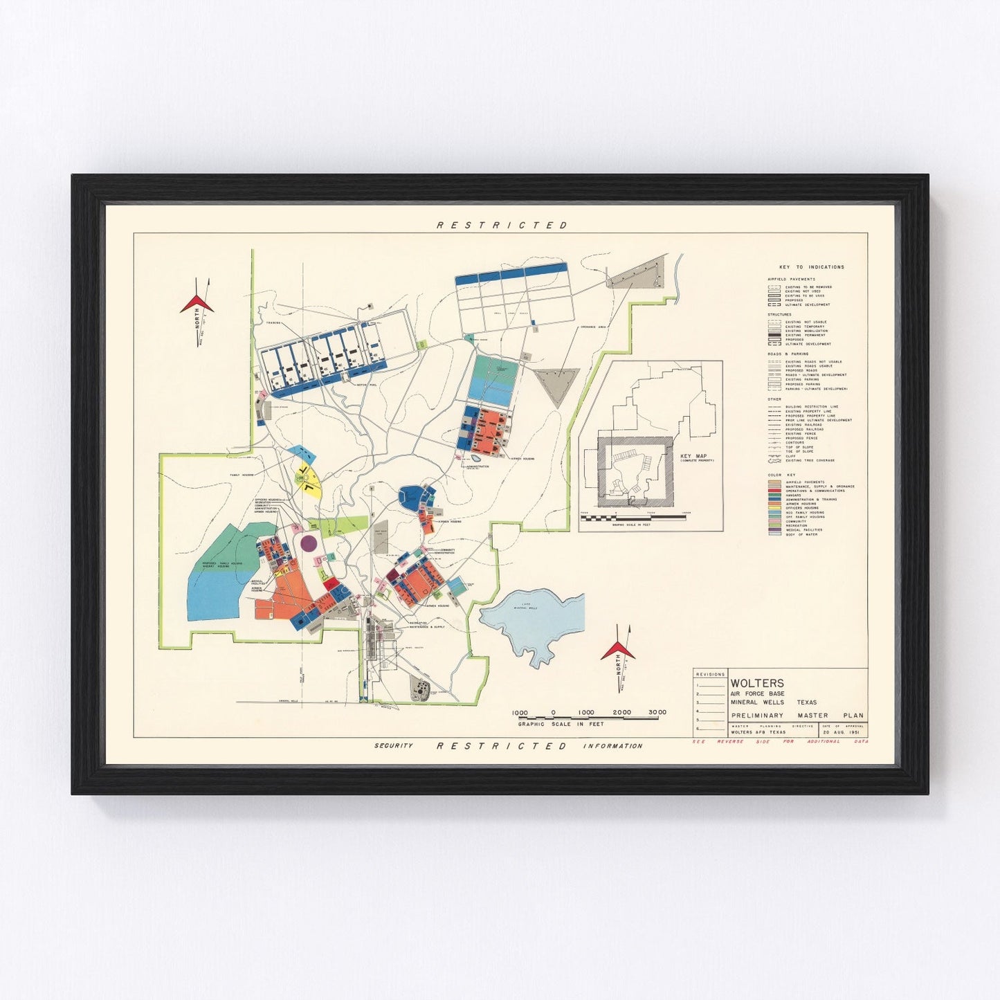 Vintage map of Wolters Air Force Base, Texas, 1951, Cold War era