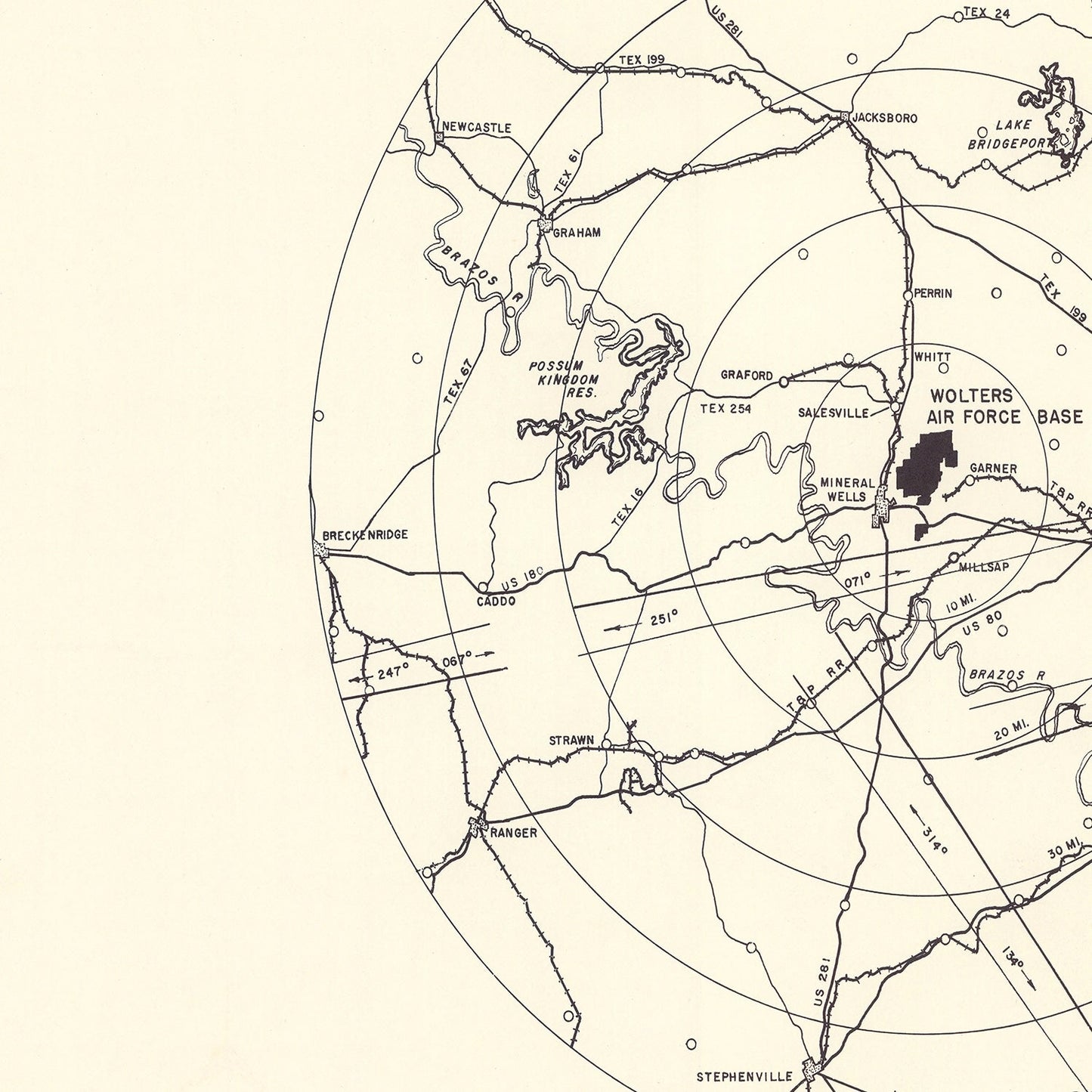 Vintage Map of Wolters Air Force Base Vicinity, 1951