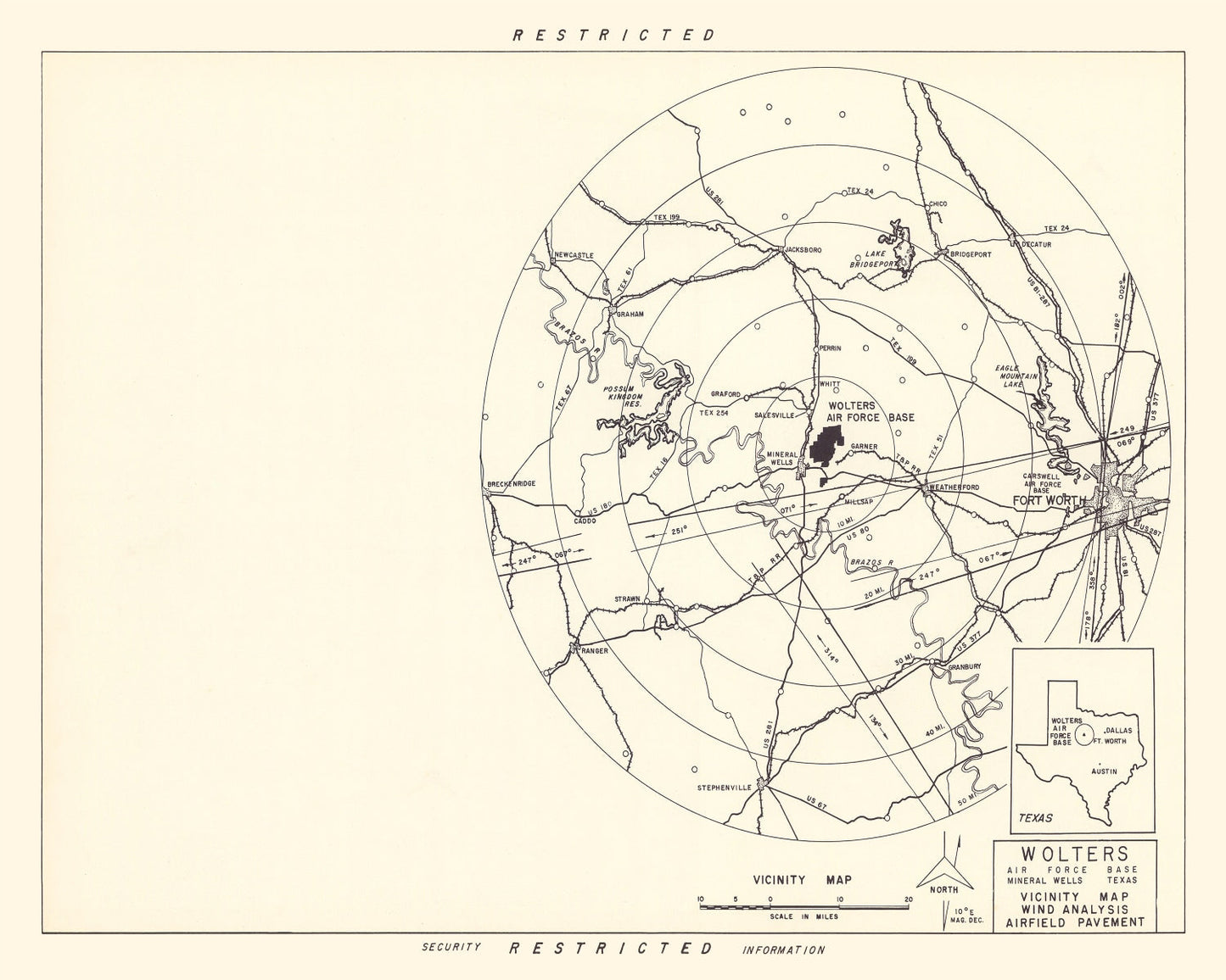 Vintage Map of Wolters Air Force Base Vicinity, 1951