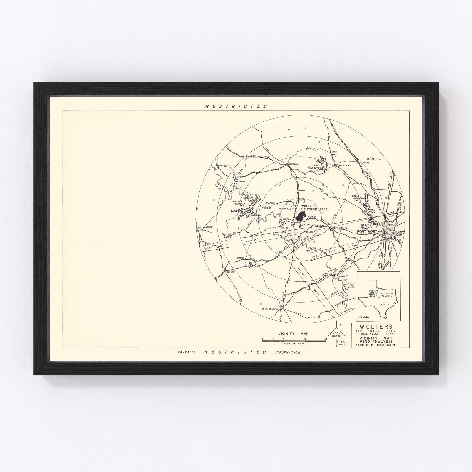 vintage map of Wolters Air Force Base vicinity, 1951