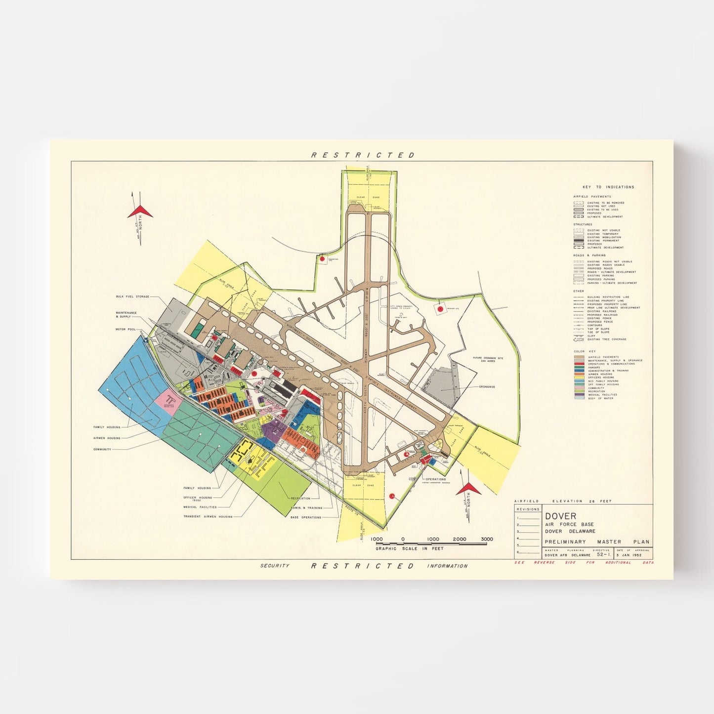 Vintage Map of Dover, Delaware, 1952