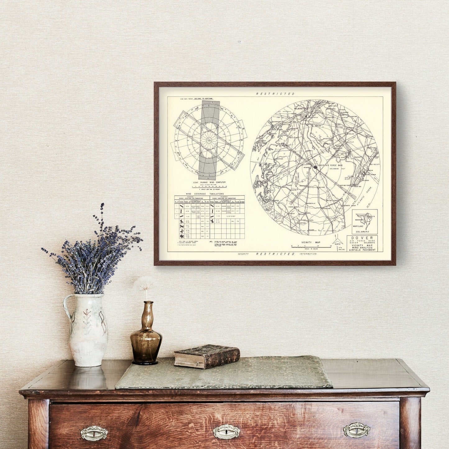 Vintage Map of Dover Air Force Base Vicinity, Delaware 1952
