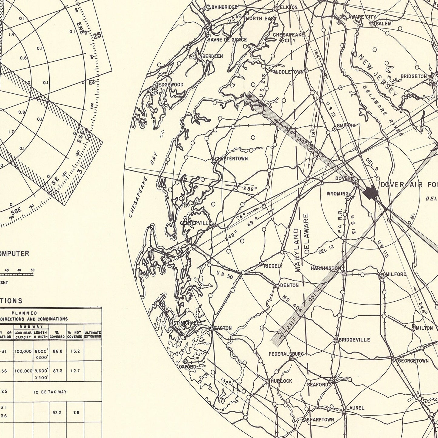 Vintage Map of Dover Air Force Base Vicinity, Delaware 1952