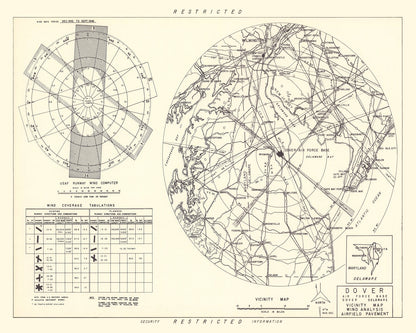 Vintage Map of Dover Air Force Base Vicinity, Delaware 1952