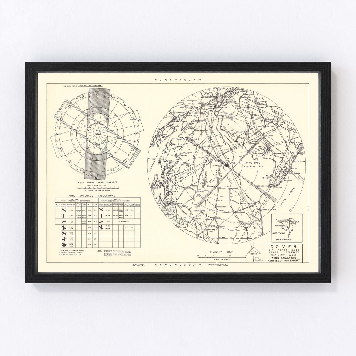 vintage map of Dover Air Force Base vicinity, Delaware, 1952