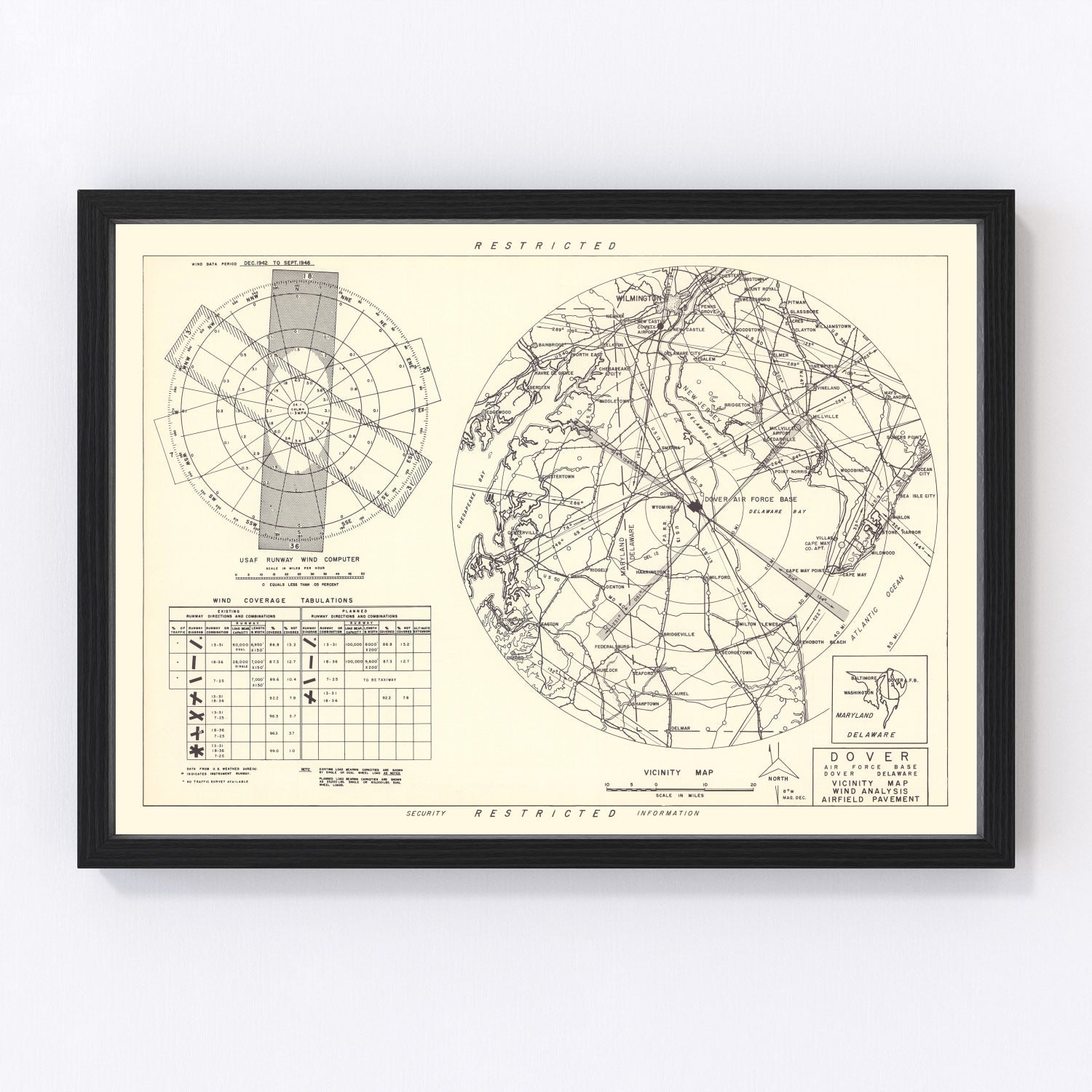 vintage map of Dover Air Force Base vicinity, Delaware, 1952